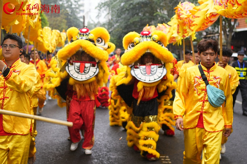 正月十五，在海口瓊山區(qū)，上演“裝馬匹”民俗巡游活動(dòng)。 人民網(wǎng)記者 孟凡盛攝