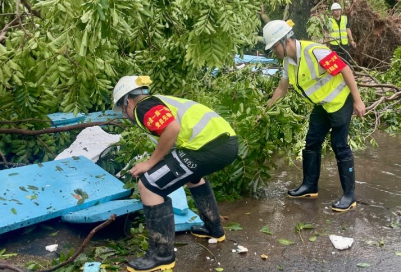 黨員先鋒隊為海南大學(xué)校內(nèi)清理倒樹路障。 中建一局海南分公司供圖